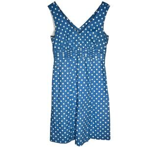 Boden Riviera Blue and White Polka Dot A-Line All Cotton Dress Size US 6
